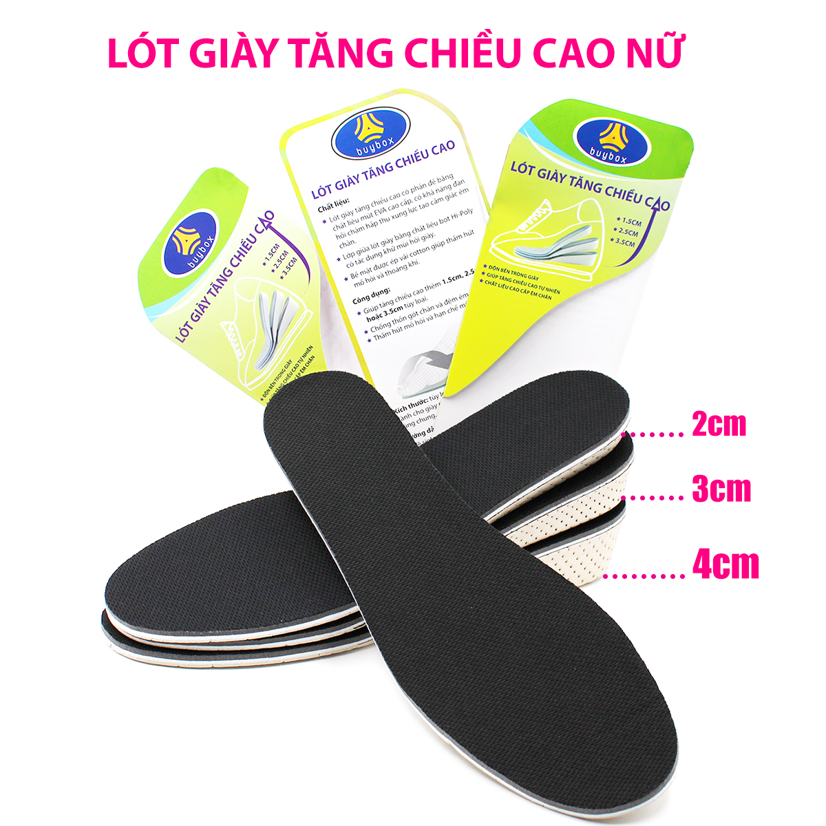 Lót giày tổ ong độn đế tăng chiều cao 2cm, 3cm, 4cm buybox BBPK57