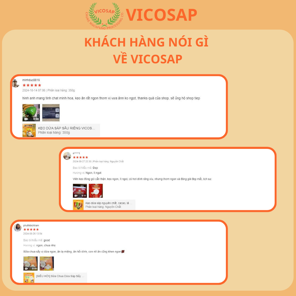 COMBO 3 hộp Dừa sáp sấy giòn cao cấp VICOSAP ít đường đồ ăn vặt healthy đặc sản Trà Vinh