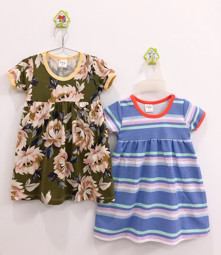 Combo 3 Đầm Thun Tay Ngắn Nhún Ngực Bé Gái Baby F0744