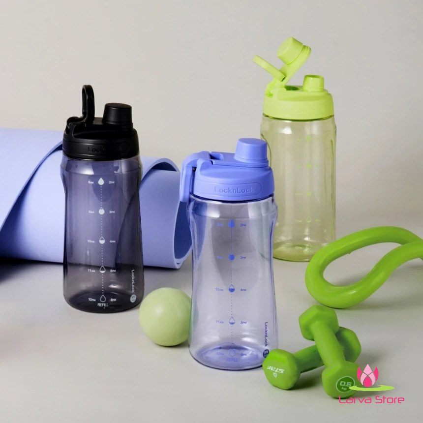 Bình nước nhựa LocknLock Active Large Bottle 1.5L màu xanh lá HAP941GRN, Hàng chính hãng, tay cầm gấp gọn - JoyMall