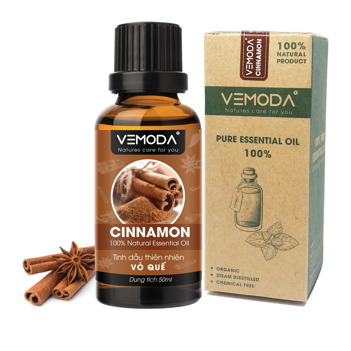 Tinh dầu Vỏ quế cao cấp 50ML Cinnamon. Tinh dầu xông phòng Vemoda giúp khử mùi, thư giãn, cải thiện giấc ngủ, trị cảm lạnh, giảm đau nhức, giảm mỡ bụng hiệu quả
