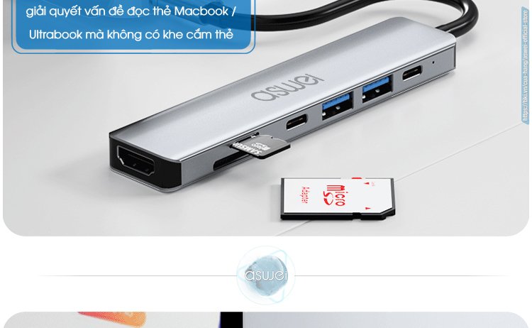 cổng usb mở rộng, hub type c aswei 7in1