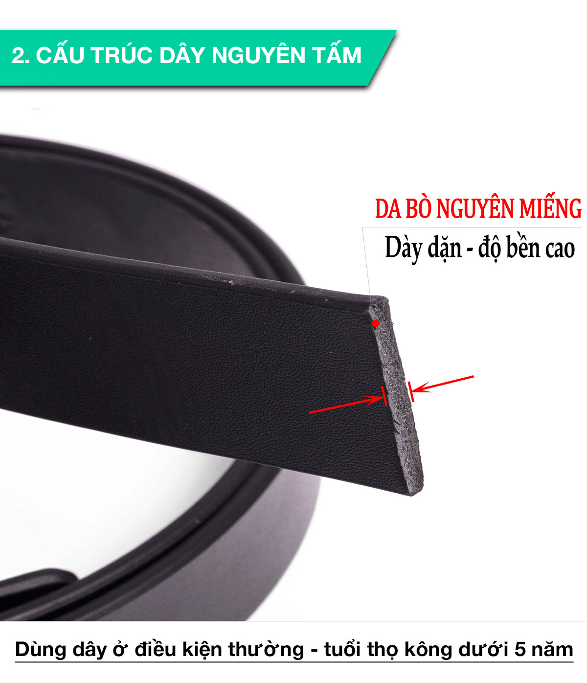 Thắt lưng nam, dây nịt nam da bò thật nguyên tấm Bụi Leather L112 - Khóa cài  - Bảo hành 12 tháng