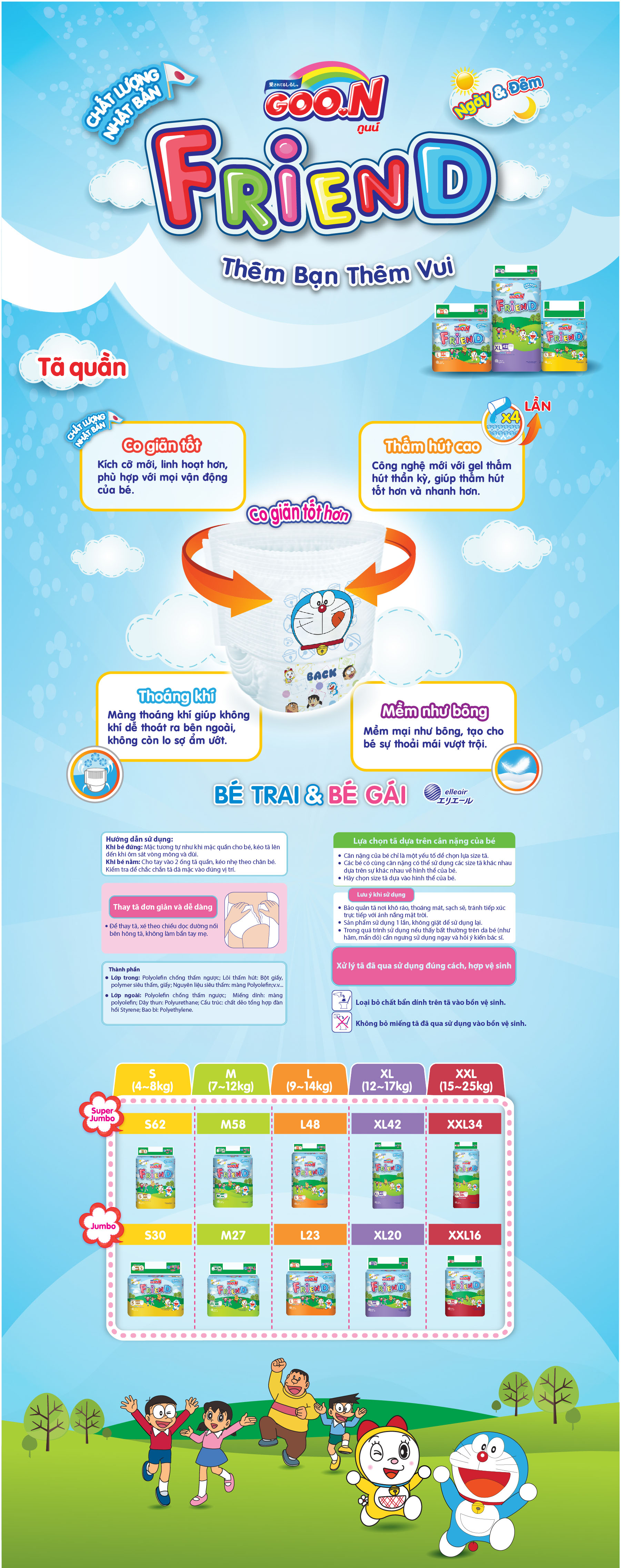 Tã Quần Goo.n Friend Gói Cực Đại S62 (62 Miếng)