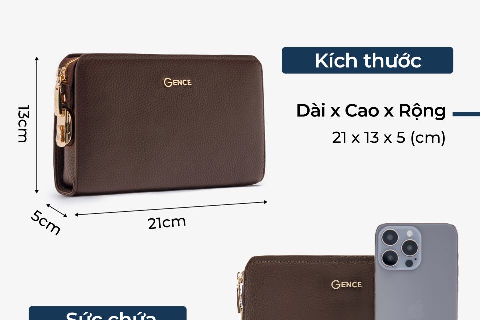 Clutch Nam Ví Cầm Tay GENCE RB07 Da Bò Khóa Số Cao Cấp Màu Nâu
