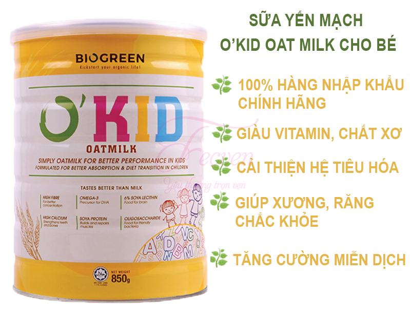 Sữa Yến Mạch BioGreen O'Kid Oat Milk Cho Bé