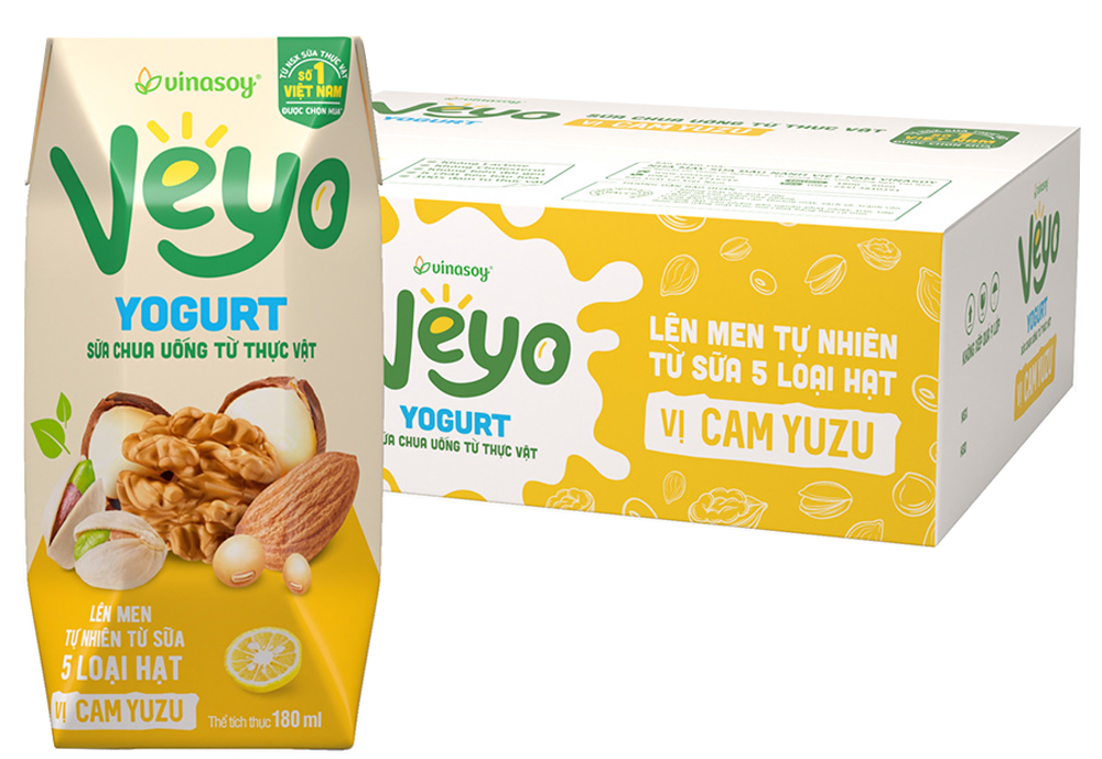 Thùng Veyo Sữa hạt lên men tự nhiên Vị Cam Yuzu (30hộp x 180ml)