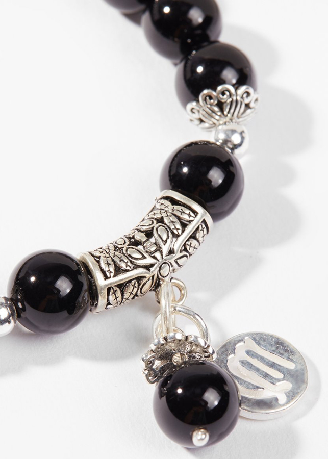 Vòng Tay Phong Thủy Đá Obsidian Phối Charm Cung Hoàng Đạo Xử Nữ (8mm) Mệnh Thủy, Mộc