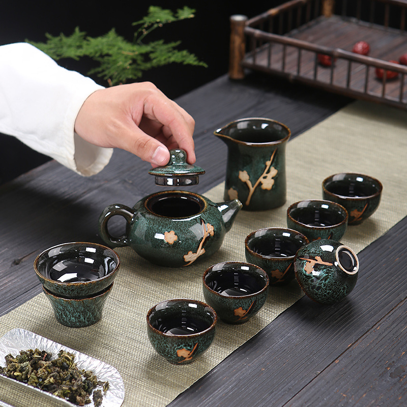 Bộ ấm trà gốm sứ tráng men cao cấp gồm 1 ấm pha trà + bộ chén lọc trà + 6 chén đi kèm | Tiki