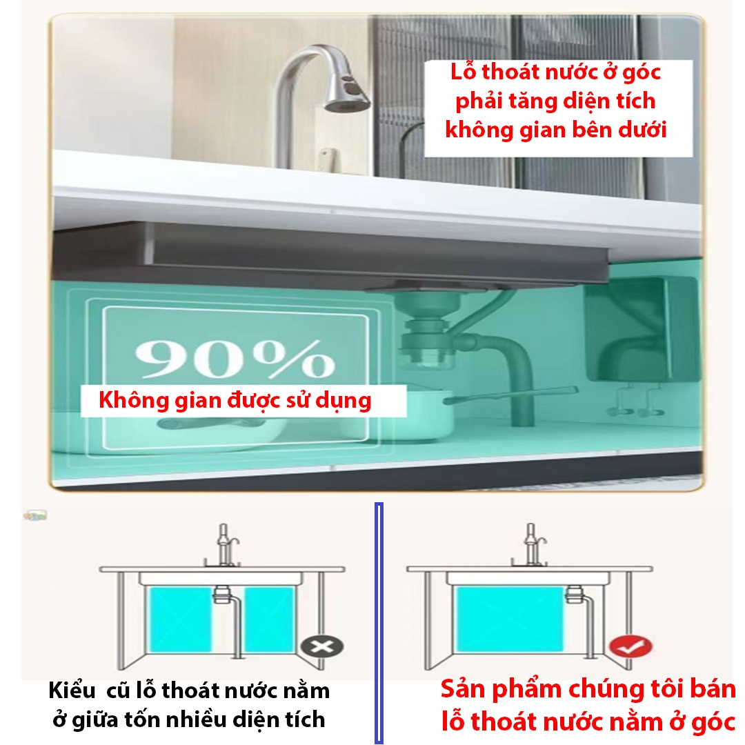 Chậu rửa bát 1 hố Inox 304 không rỉ, phủ Nano, Bồn rửa chén vòi xả thác Victory , dập vân nổi tổ ong
