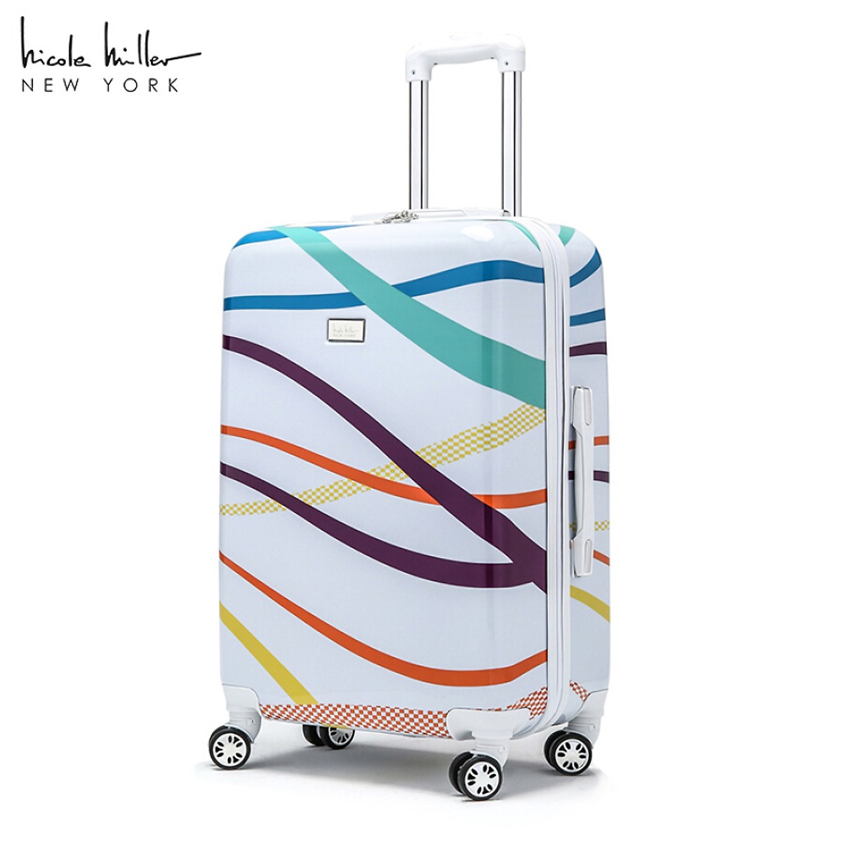 American Nicole Miller Trolley Box Colorful Lightweight Travel Case Men and Women Travel Business Hard Case Universal Wheel Luggage 24 Inch White N4635-10-24S
