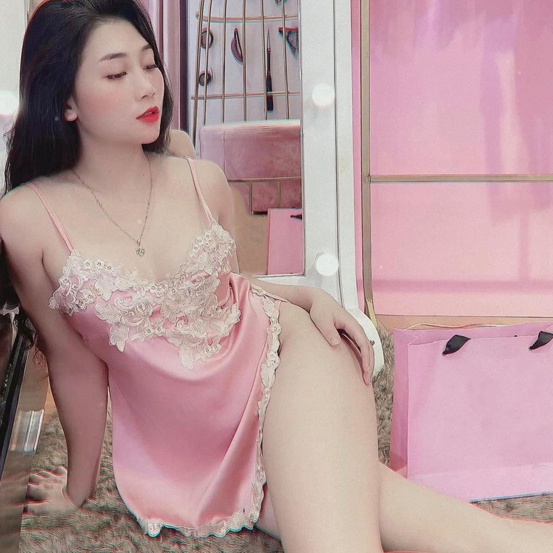Váy ngủ lụa satin xẻ vạt sexy Q87 - Váy ngủ 2 dây - Đầm ngủ nữ quyến rũ - Đồ ngủ nữ - Đồ ngủ mặc nhà