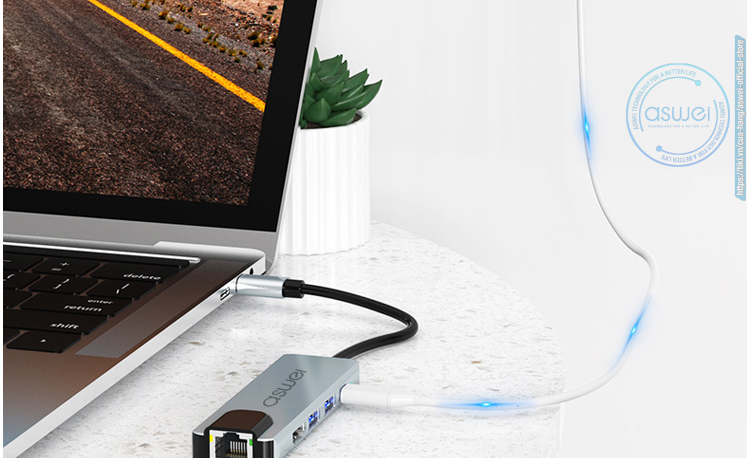 bộ chia usb, hub type c to hdmi aswei 5in1