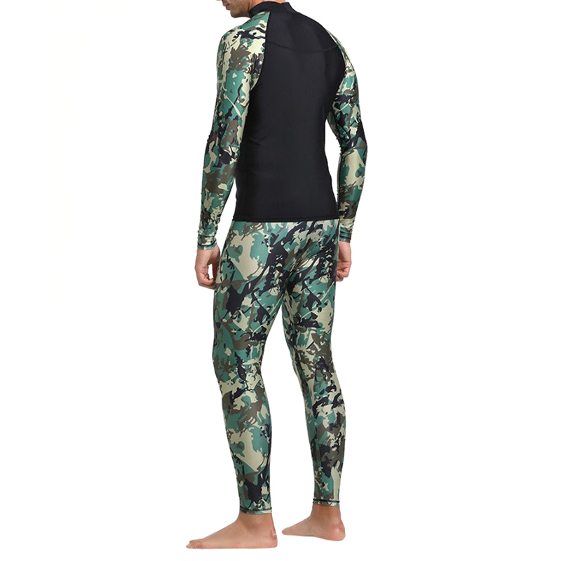 Men'S Split Long Sleeve Camouflage Wetsuit 2 Piece Set SpandexSwim Diving Surf Snorkeling Set