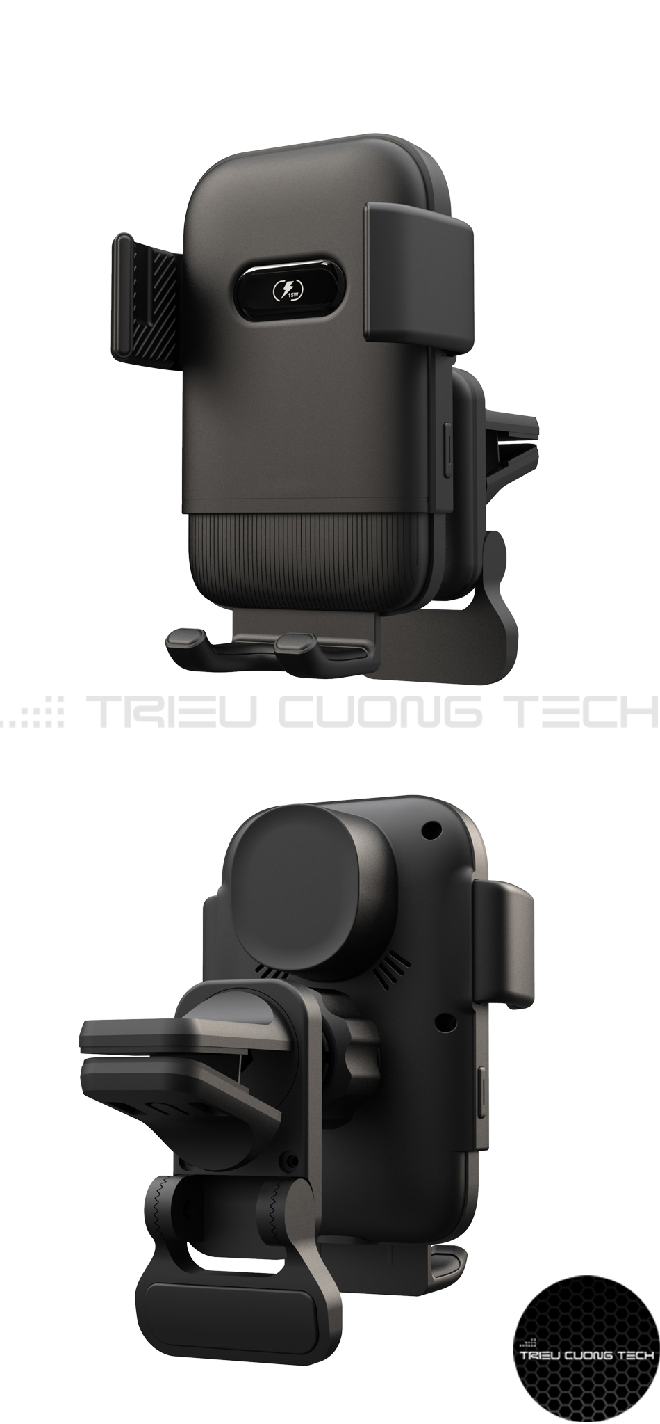 Giá Đỡ Điện Thoại Xe Hơi Ô Tô Cảm Ứng - Hỗ Trơ Sạc Thông Minh Không Dây Qi - Kẹp Cửa Thông Gió Hoặc Sử Dụng Đế Hít Tiện Lợi - Hàng Chính Hãng 