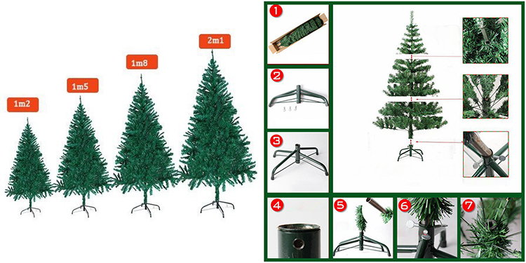 Cây thông Noel loại đẹp tán rộng, lá xanh dày, đế chân sắt chắc chắn công nghệ Hàn Quốc tặng kèm bộ phụ kiện trang trí