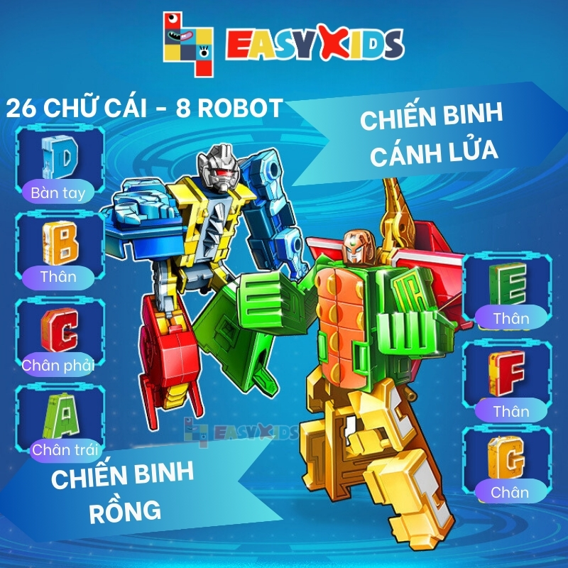 Đồ Chơi Bảng 26 Chữ Cái Biến Hình Lắp Ghép Chiến Binh Robot Khủng Long Lớn Sáng Tạo Chữ Số Và Dấu