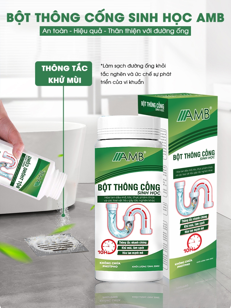 Combo 3 lọ bột thông cống AMB, bột thông bồn cầu, bồn rửa bát, tắc cống siêu mạnh, hiệu quả an toàn