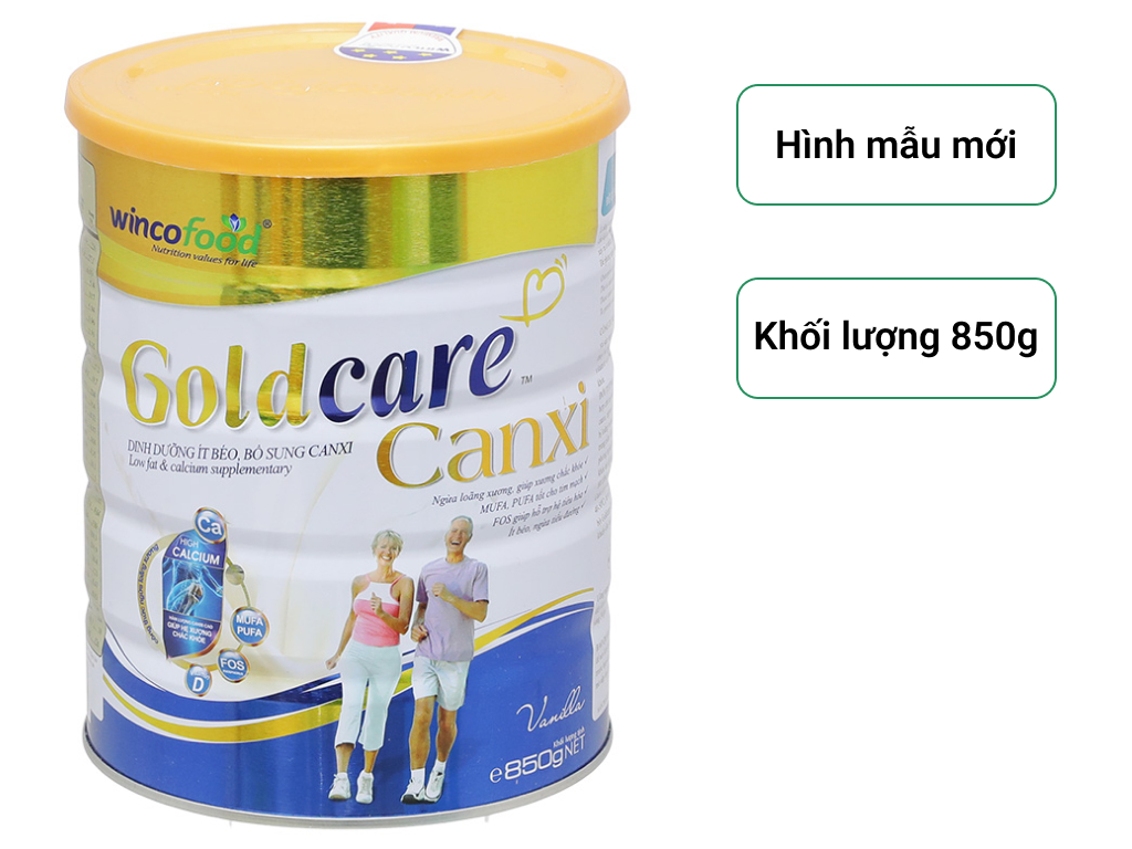 Sữa bột Wincofood GoldCare Canxi: dinh dưỡng ít béo ngừa tiểu đường, bổ sung canxi giúp xương chắc khỏe, MUFA, PUFA tốt cho tim mạch, phù hợp cho người từ 30 tuổi trở lên.