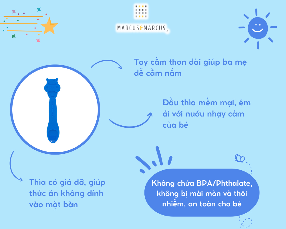 Thìa ăn dặm silicon cho bé Marcus & Marcus, từ 6 tháng