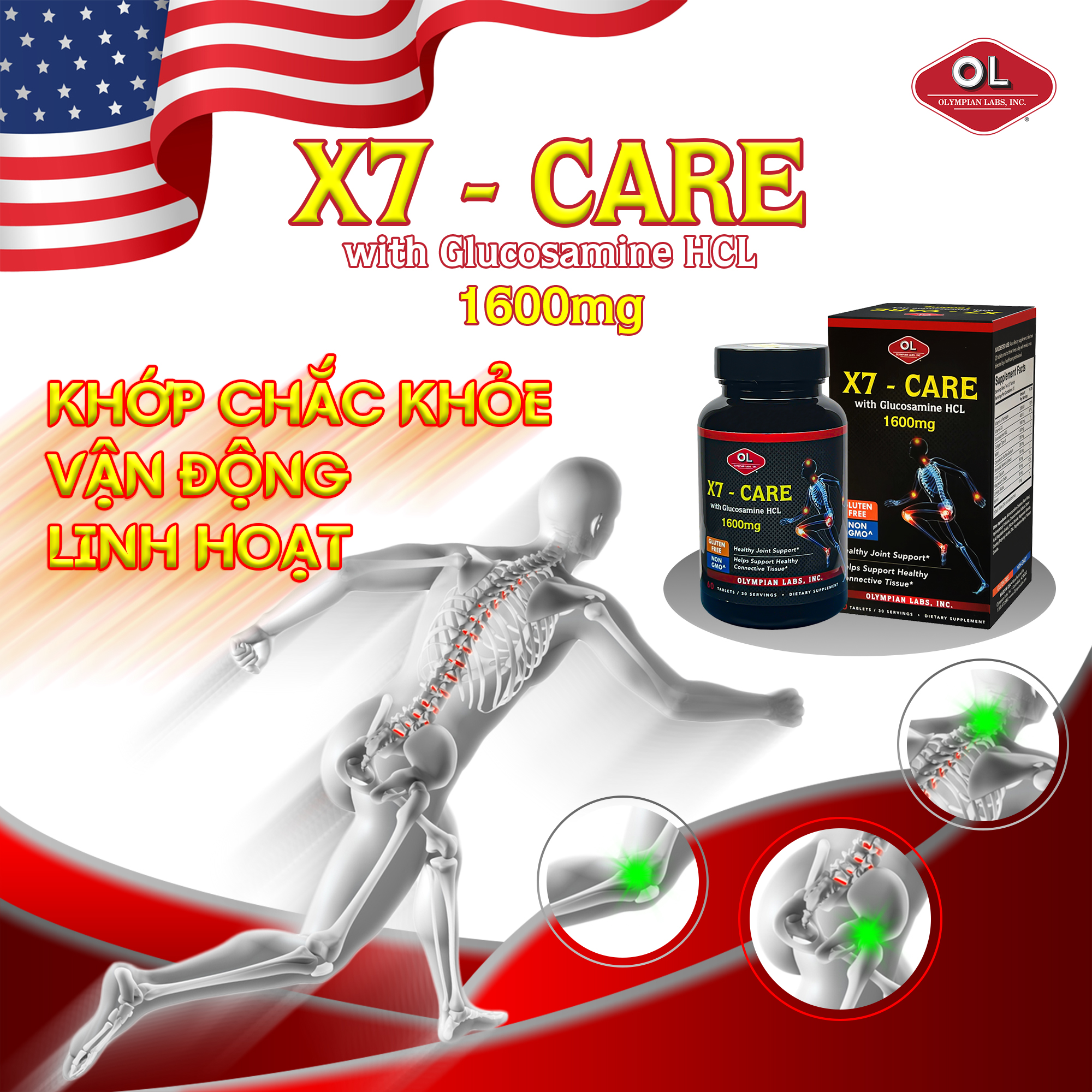X7-Care Olympian Labs Mỹ – 60V | Tăng Dịch Khớp, Tái Tạo Sụn, Giảm Đau Nhức, Ngừa Thoái Hóa Khớp