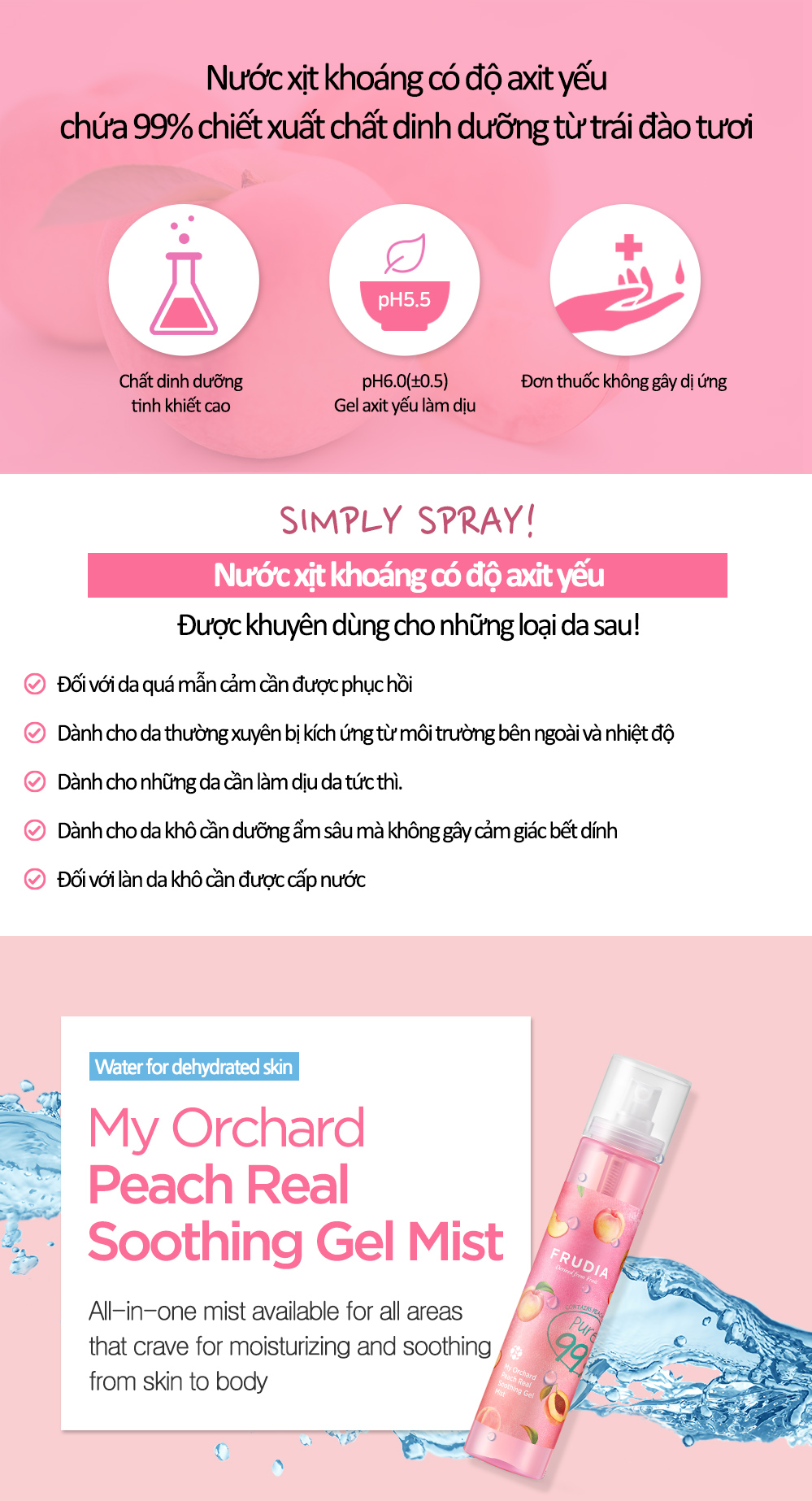 Nước Xịt Khoáng Frudia My Orchard Peach Real Soothing Gel Mist Đào Nguyên Chất (125ml)