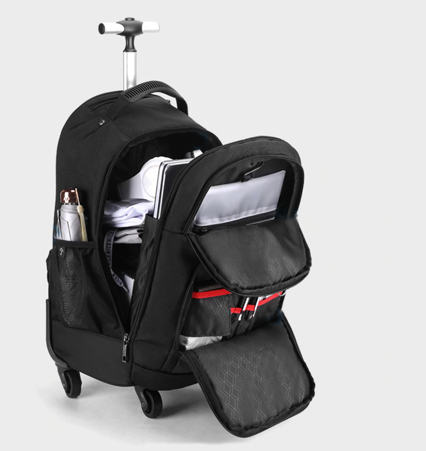 Balo cần kéo vải chống thấm 4 bánh xe có ngăn laptop Ipad size 18 inch TT043