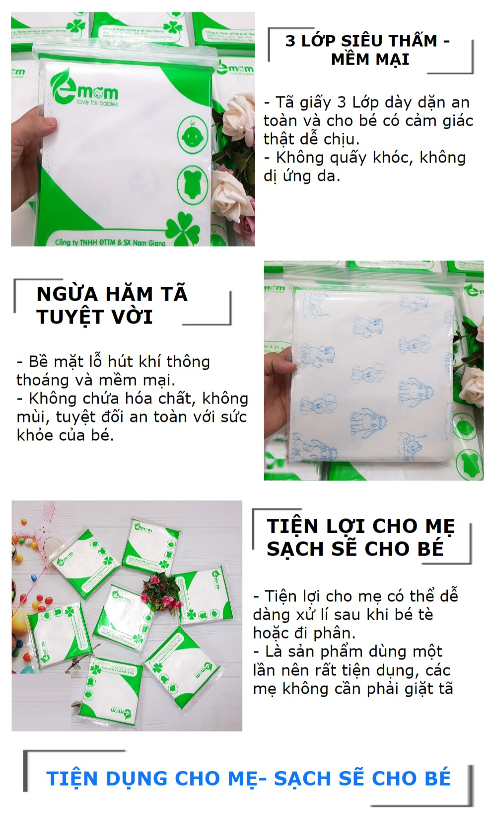 [SIÊU TIẾT KIỆM] 5 Bịch Giấy Lót Phân Su Sơ Sinh, 3 Lớp Siêu Thấm Hút Cho Bé (Hiệu Emom)- Tả Tã Lót Phân Xu Chống Thấm Cho Trẻ Sơ Sinh - Tấm Lót Sơ Sinh - Miếng Lót Chống Thấm Mềm Mại 2