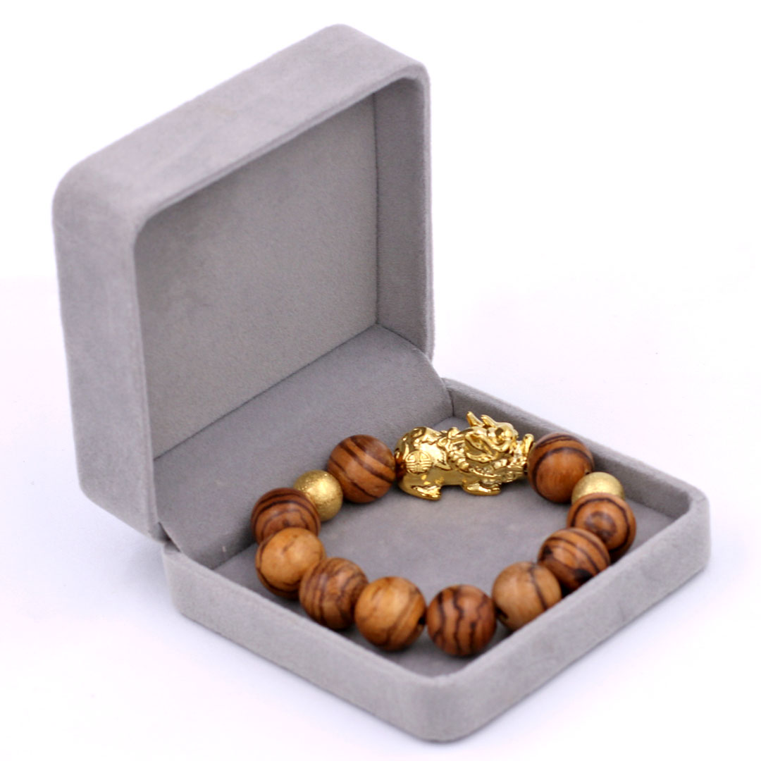 Chuỗi tay Gỗ Huỳnh Đàn 15 ly - Vòng tay Tỳ Hưu inox vàng VGHUDTHHBV15 - Vòng đeo tay size lớn, phù hợp cho nam