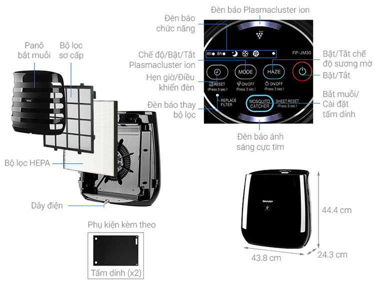 Máy Lọc Không Khí Và Bắt Muỗi Sharp FP-JM30V-B – Hàng Chính Hãng