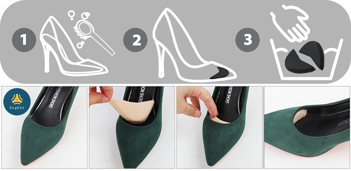 Hướng dẫn sử dụng 2 cặp miếng lót mũi giày bằng mút đệm êm ngón chân, giảm rộng cho giày - buybox - BBPK38_2