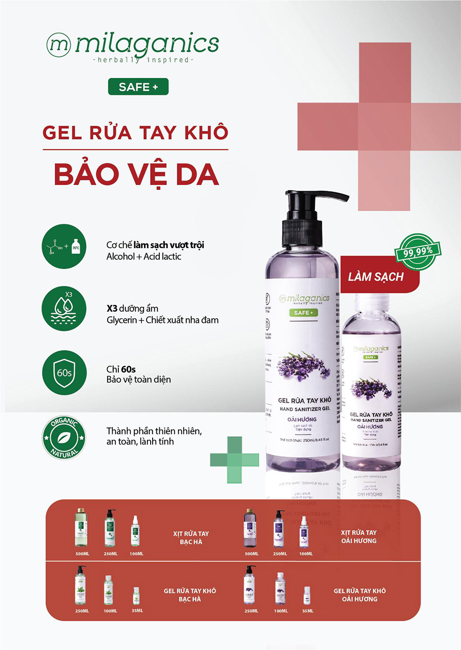 Gel Rửa Tay Khô Oải Hương MILAGANICS