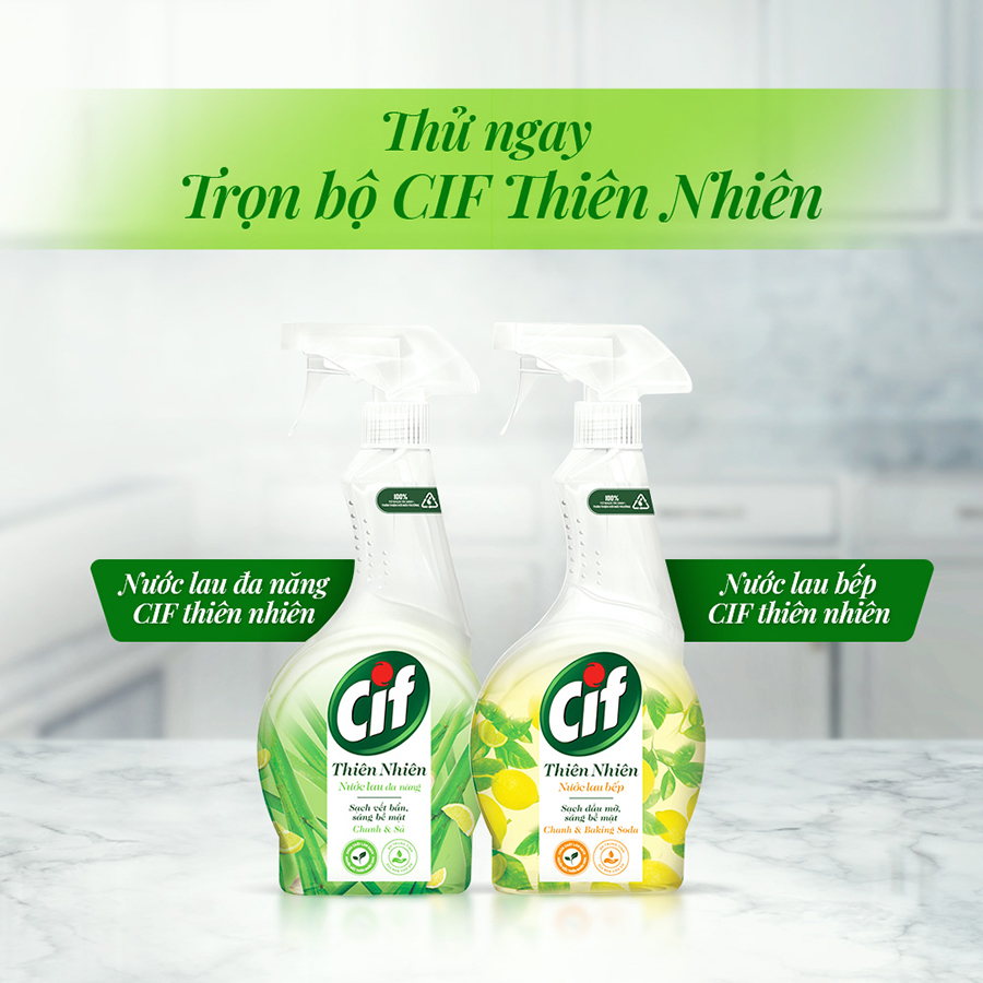 Combo 2 Nước Lau Bếp Cif Thiên Nhiên 500ml Chanh & Baking Soda Sạch Dầu Mỡ An Toàn