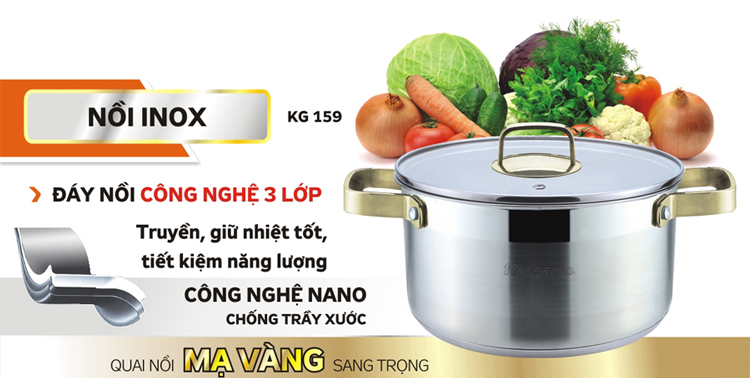 Nồi Inox 3 Đáy Kangaroo KG159 - 22cm