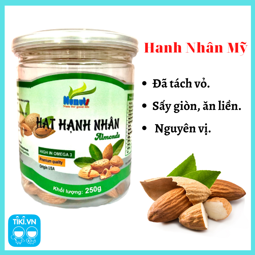 250G Hạt hạnh nhân tách vỏ Mỹ, đã sấy giòn, NGUYÊN VỊ, ăn liền Nunuts,thực phẩm tốt sức khỏe của bạn. 1