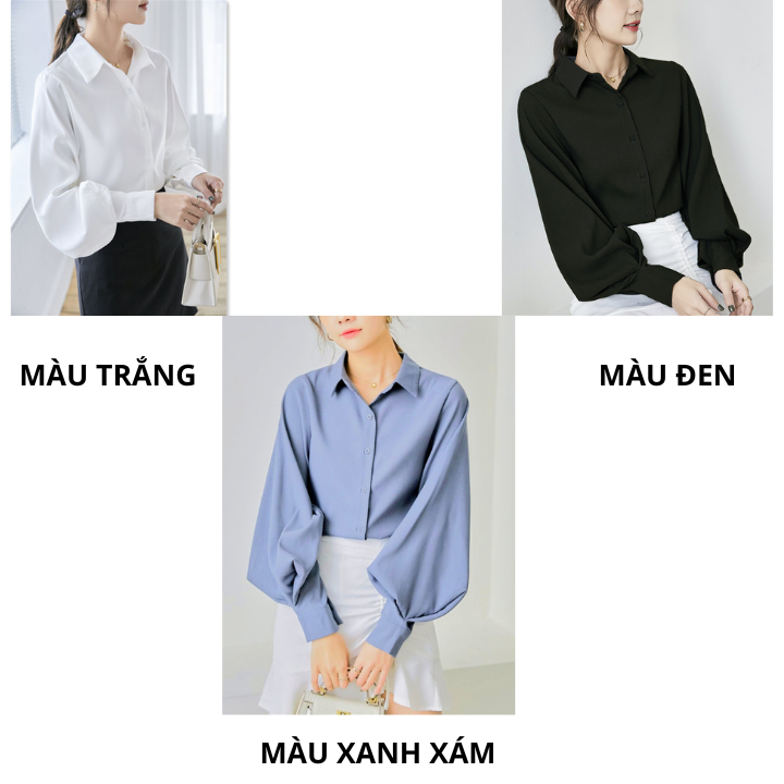 Áo sơ mi nữ form rộng tay dài phồng hot trend hàn quốc trẻ trung thanh lịch vải lụa mềm mịn-MUD02