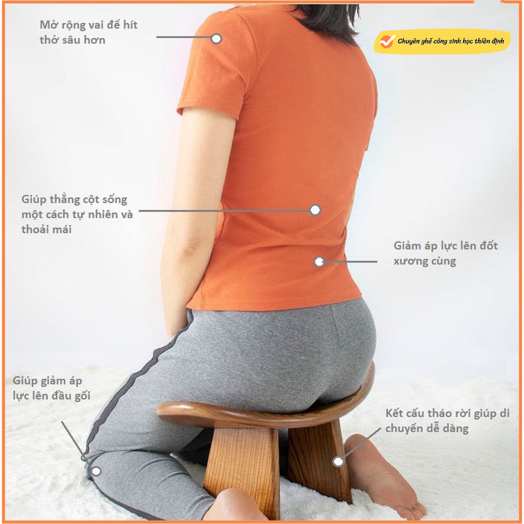 [CHÍNH HÃNG] Ghế Thiền Công Sinh Học Đa Năng – Gỗ Tự Nhiên Nhập Khẩu, Giúp Ngồi Đúng Tư Thế – Bảo Vệ Cột Sống, Giảm Mỏi Lưng