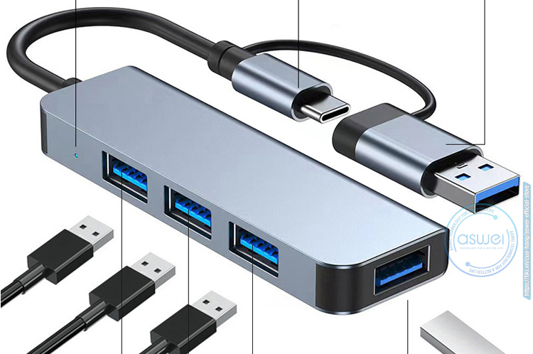 ổ chia usb, hub type c aswei 4in1