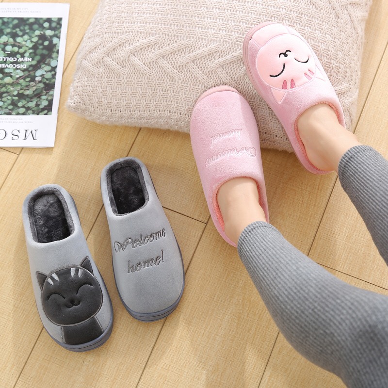 Dép Bông Đi Trong Nhà Hình Mèo Dễ Thương Cực Êm, Đế Nhựa Dẻo Được Khâu Rất Chắc Chắn. DP97