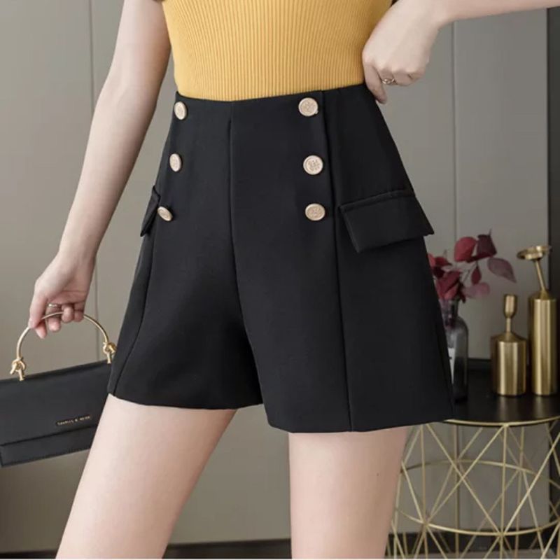 Quần short nữ, Quần sooc nữ, Lưng cao phối nút trẻ trung vải kaki thun co giãn, thoáng mát New Design