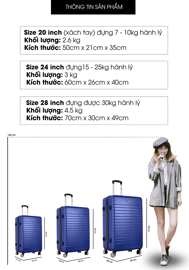 Vali Chống Trộm TRIP PC911 (Size 70cm) - Xanh Dương