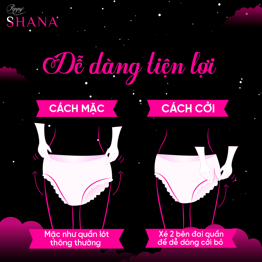 Băng Vệ Sinh Quần Peppy Shana Ngày Đêm Siêu Thấm, Freesize, Chống Tràn Tối Đa, Siêu Tiết Kiệm