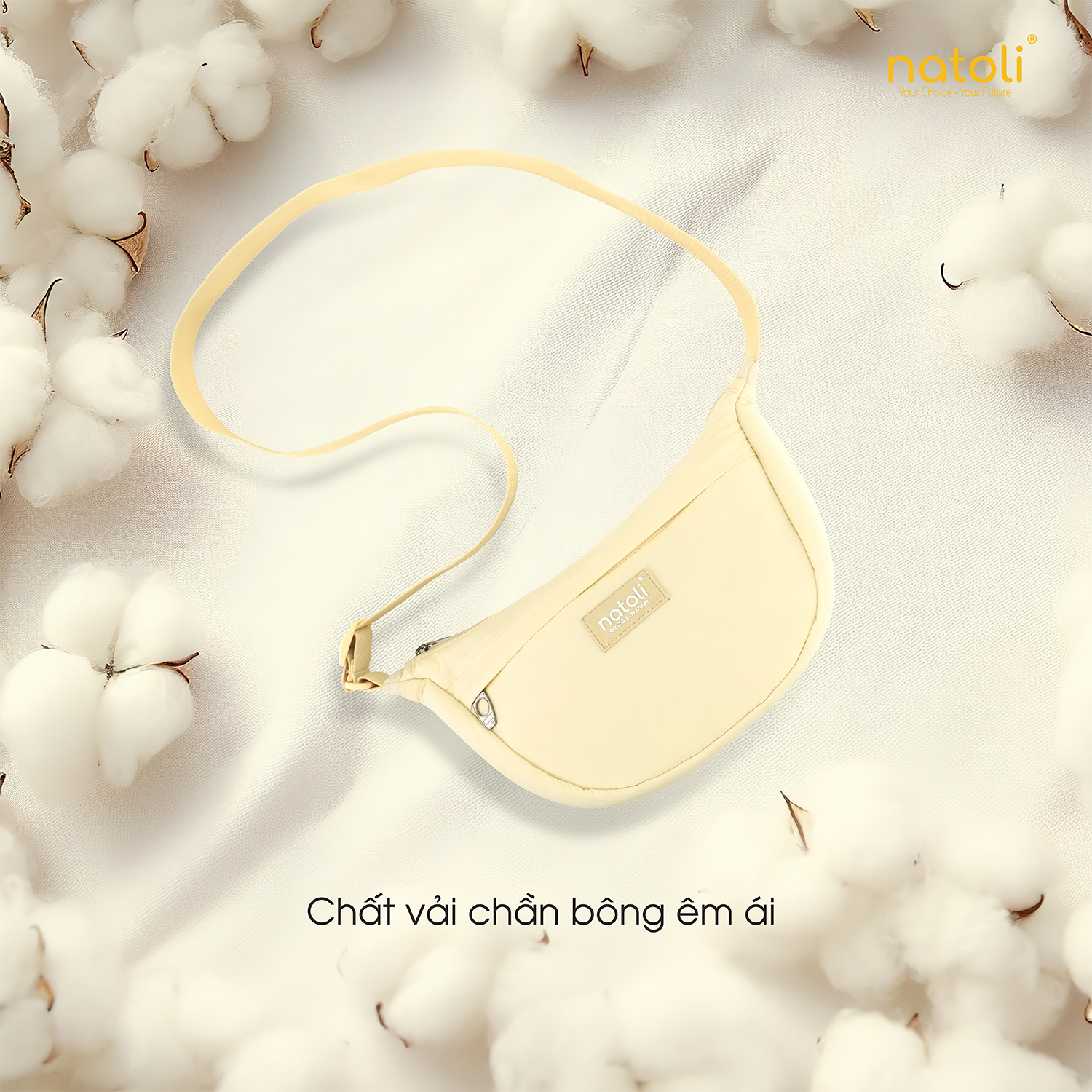 Túi phao đeo chéo nam nữ hình bán nguyệt NATOLI túi bánh bao chần bông vải canvas chống nước tốt-Soft Touch Crossbag T26