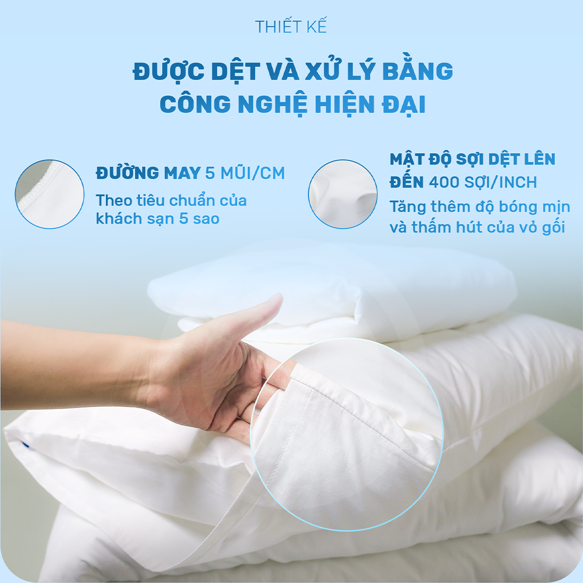 Combo 2 Vỏ gối khách sạn 5 sao màu trắng trơn - Mát mẻ mịn màng - Vỏ gối Cotton Sateen thiên nhiên 100%
