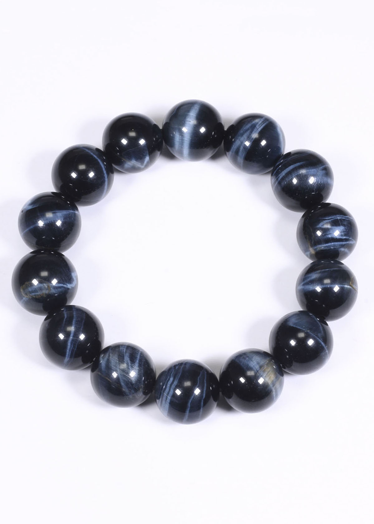 Vòng tay nam đá thạch anh mắt ưng xanh đen AAA hạt đá 14mm mệnh thủy, mộc - Ngọc Quý Gemstones