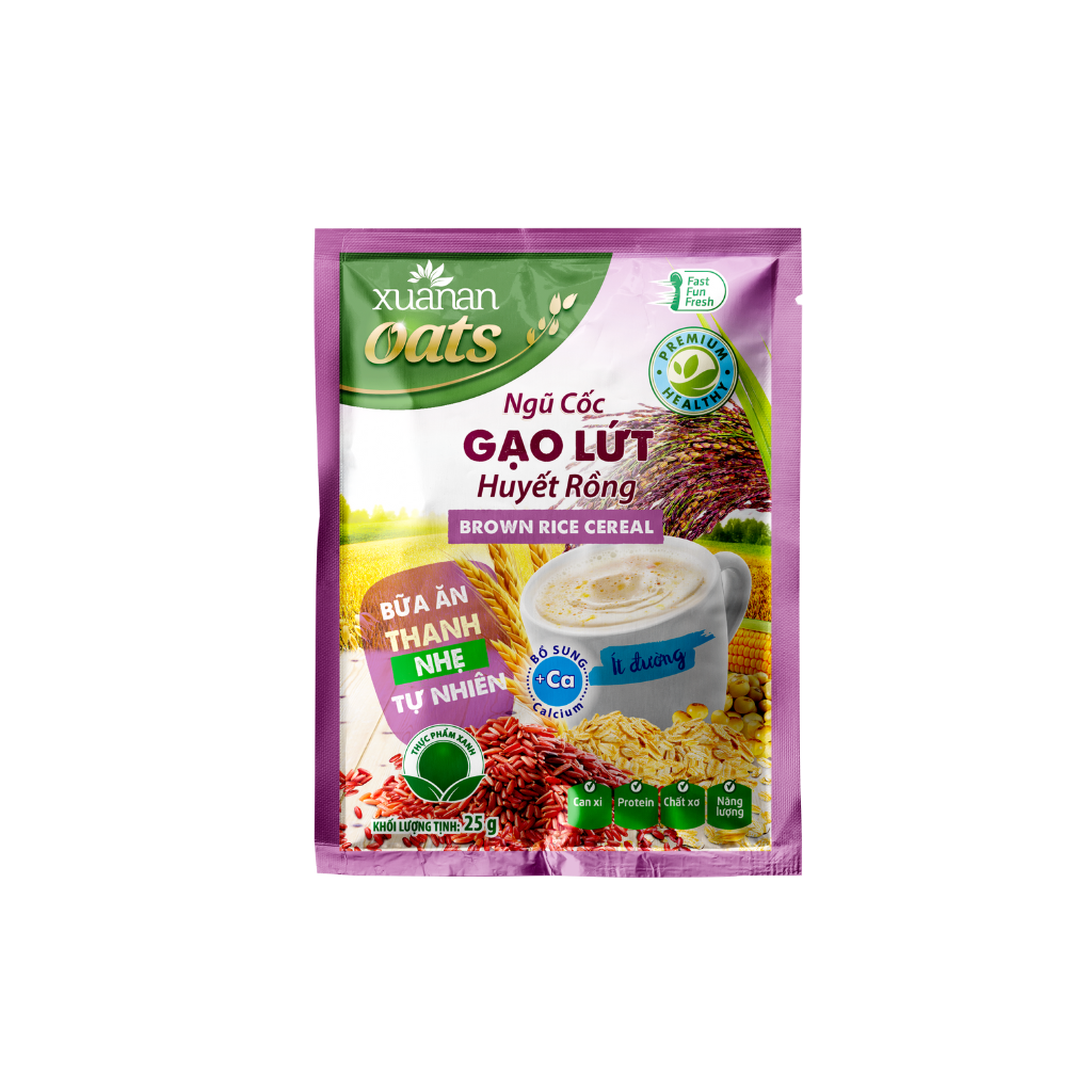 Ngũ Cốc Gạo Lứt Huyết Rồng Xuân An [ít đường] Túi 400G {25g*16 gói}(Tặng Kèm 1 Túi Yến Mạch 150G)