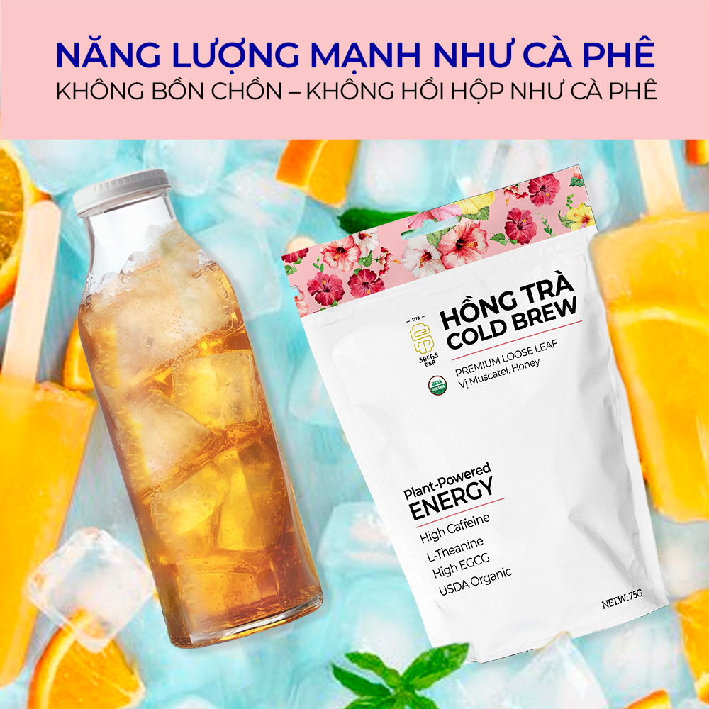 Hồng Trà Cold Brew Hữu Cơ - Chứng Nhận USDA Organic, Đậm Vị Muscatel Mật Ong, Không Chát Túi Zip 75g