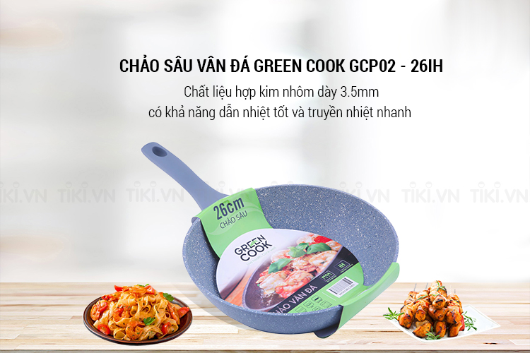 Chảo Sâu Vân Đá Green Cook GCP02 - 26IH (45 x 27 x 6.5cm)