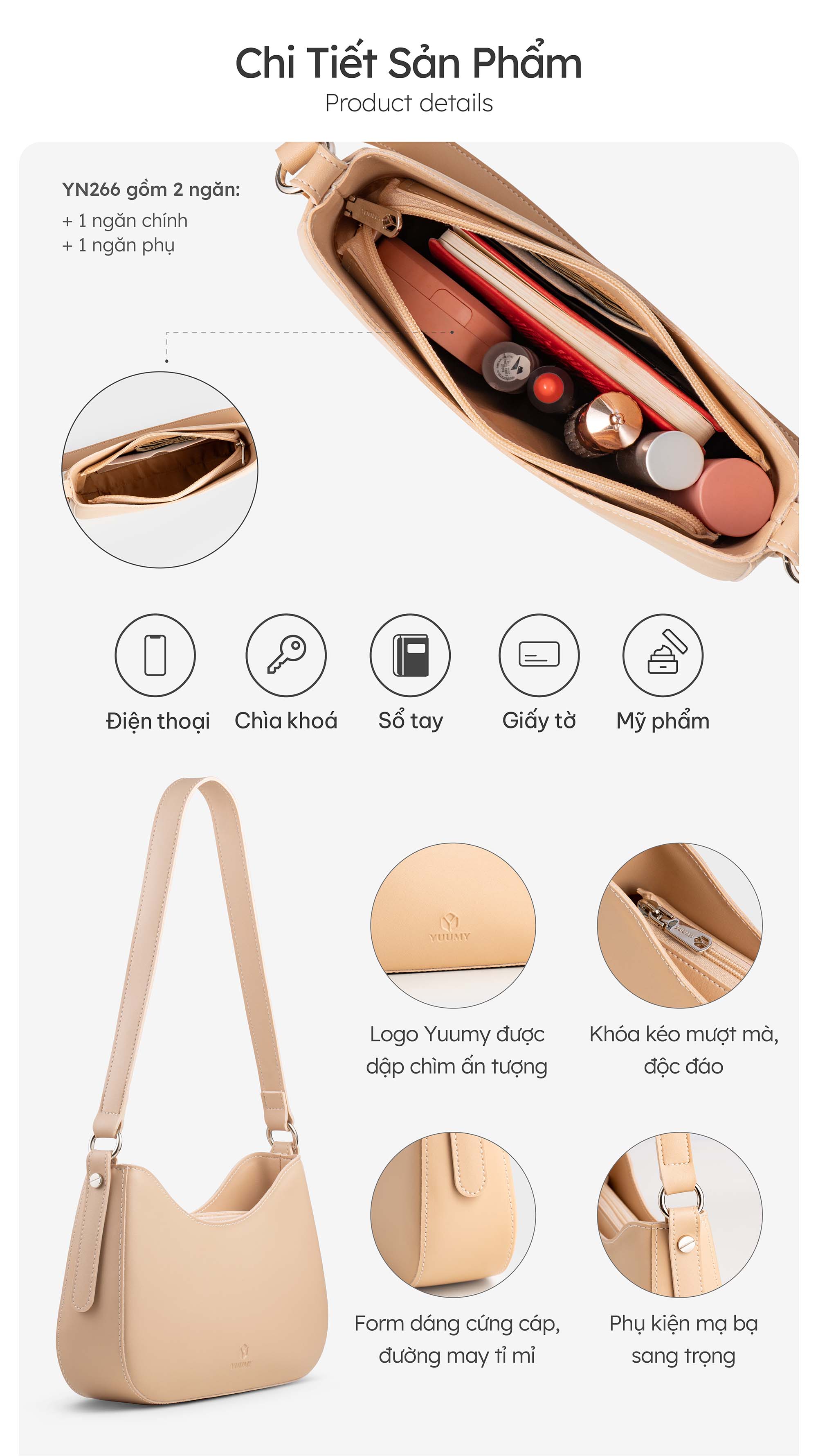 Túi Yuumy ( Thời trang nữ chần chỉ ô vuông cá tính size 24 - Túi đeo vai da Seasand YN255 )