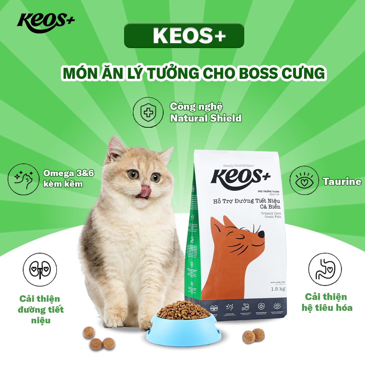 9KG Thức ăn hỗ trợ đường tiết niệu cho Mèo Keos Plus Cat Adult Urinary